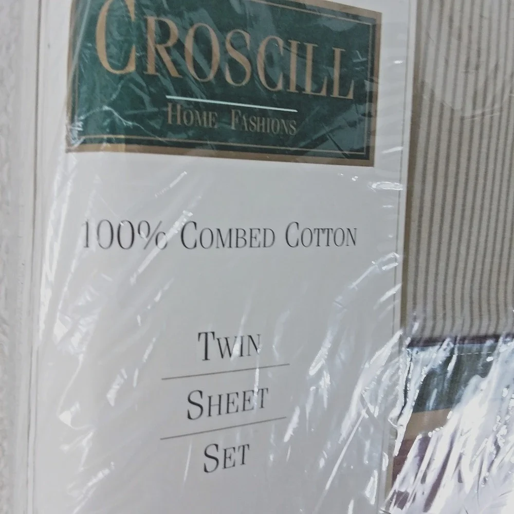 Croscill Dunhill Twin Sheet Set 200 Luxury Percale USA Green Gold Burgundy‎ NOS